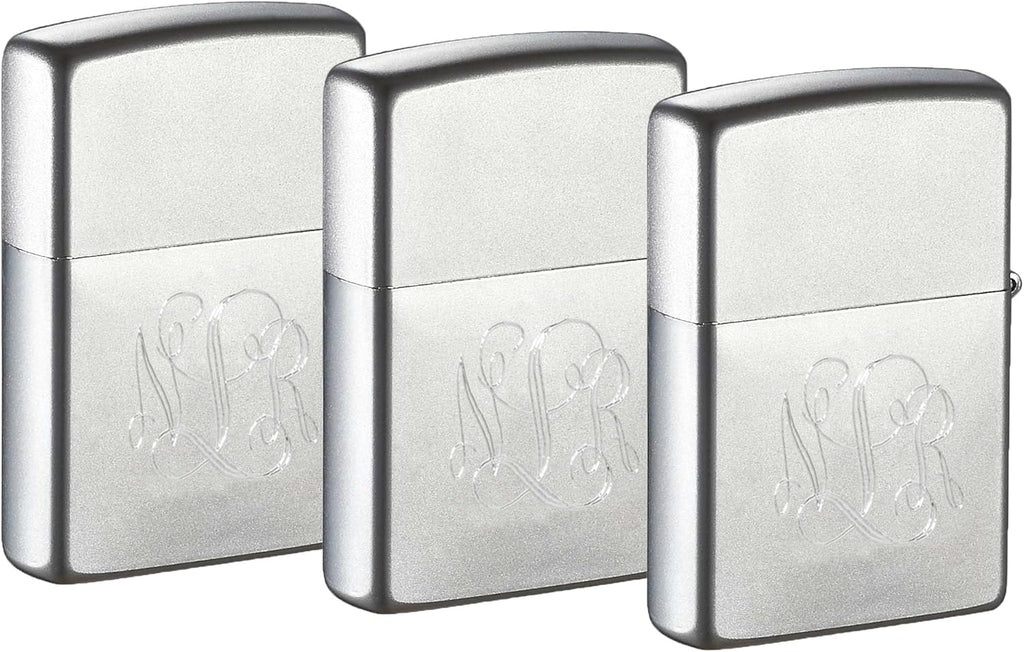 Personalized Set of 3 Zippo Lighters with Free Engraving in Interlocking Monogram Font