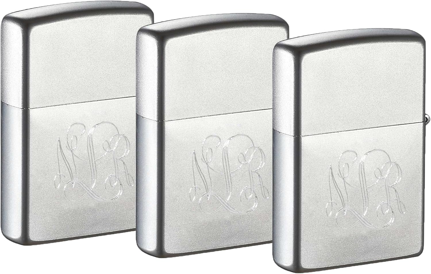 Personalized Set of 3 Zippo Lighters with Free Engraving in Interlocking Monogram Font